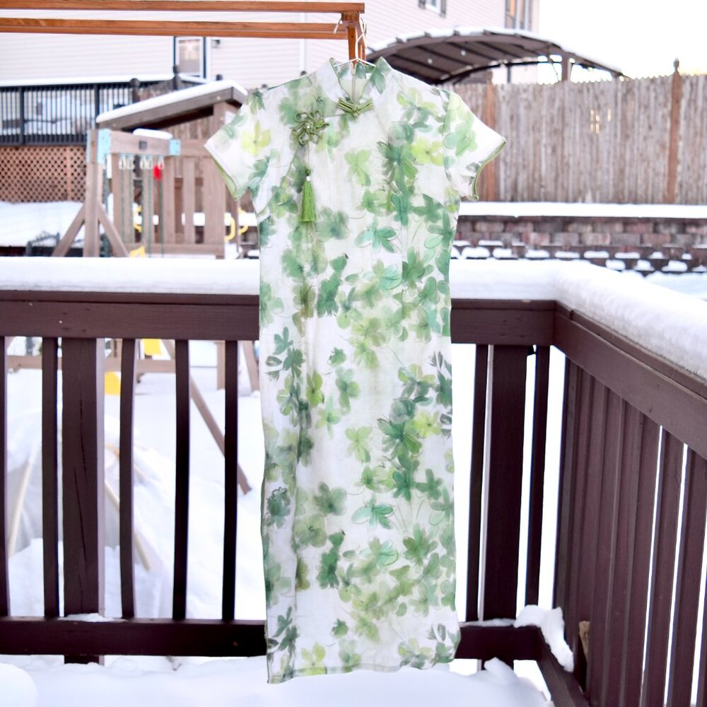 White Green Flora Tassel Qipao - Chinese Traditional Cheongsam